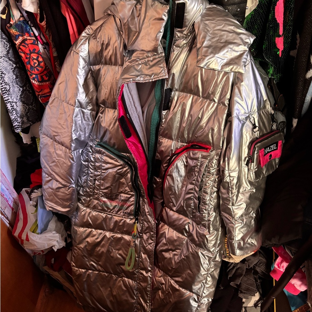 Silver Metallic Puffer Jacket - image 1